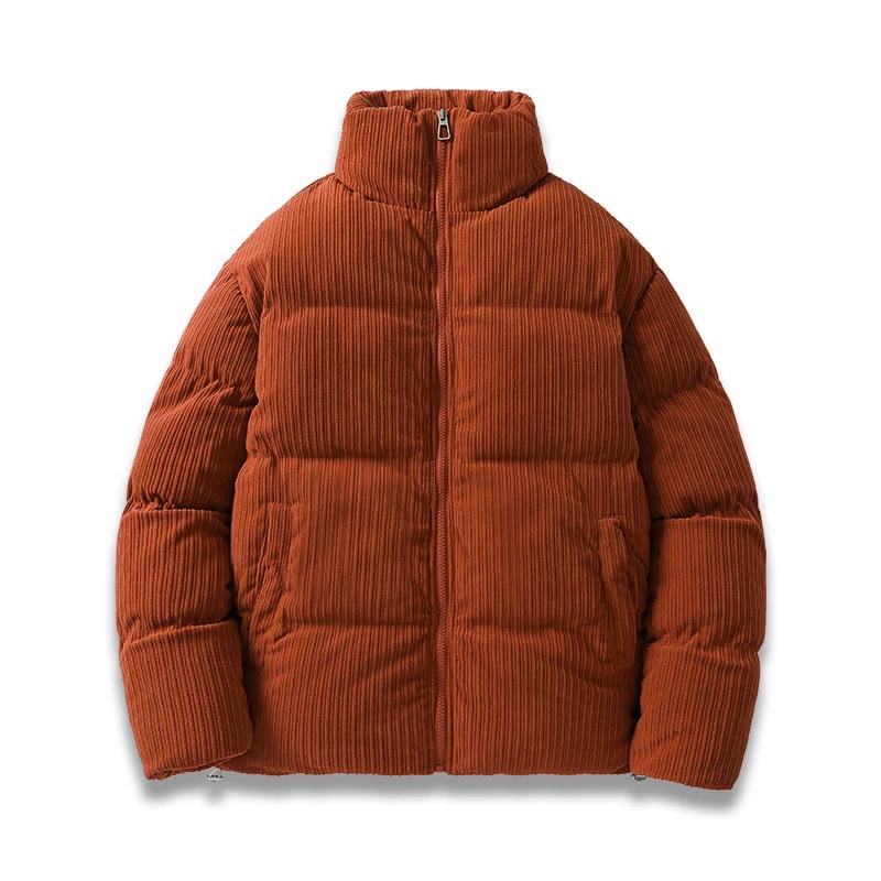 HNDTAZ 남성용 코듀로이 코튼 패딩 따뜻한 파카, 남성용 빈티지 한국 재킷, 스탠드 칼라 바람막이, 가을 패딩 코트